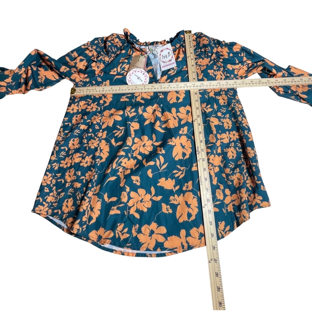 Umgee‎ USA Teal Orange Floral Print Peasant Blouse Top Women's
 Size S - Picture 4 of 6